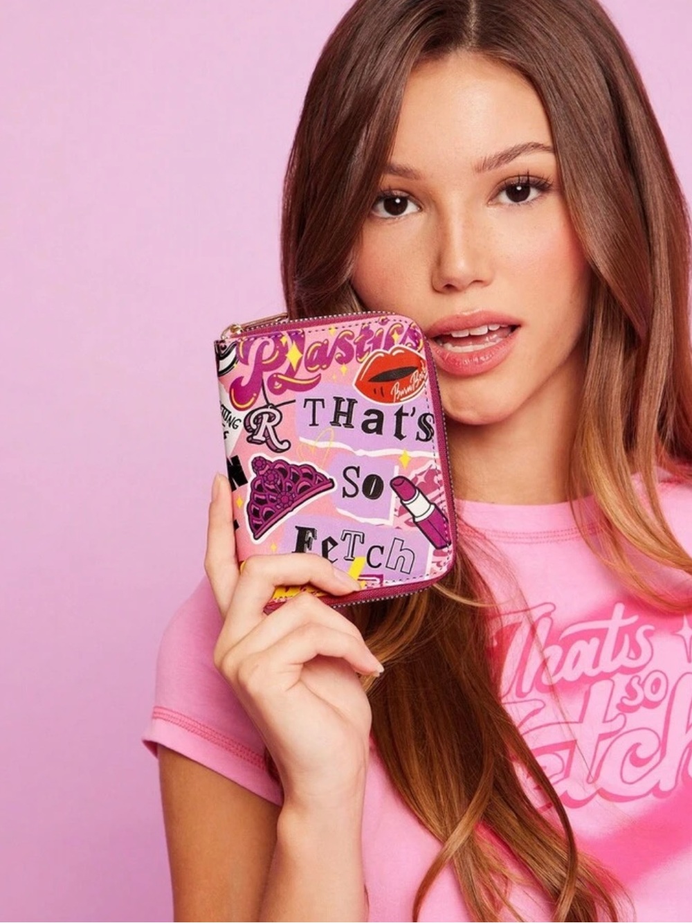 Kohl's Pink Graphic Zip Wallet with Playful Decals